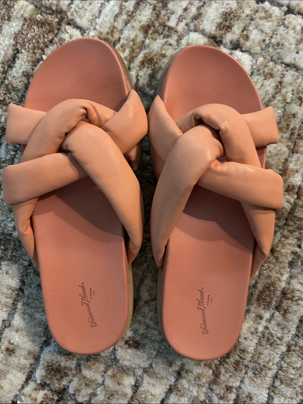 Universal Thread | 'Cosette' coral pink puffy cross boho slide sandals | WMS 9
